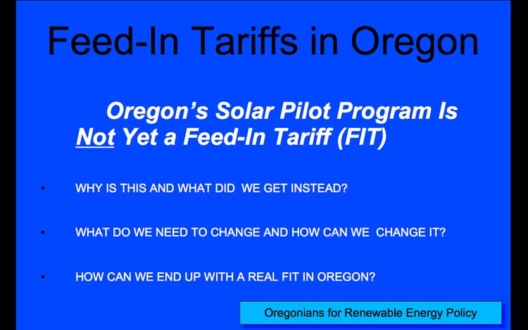 The New Oregon Feed In Tarriff, Slide 1